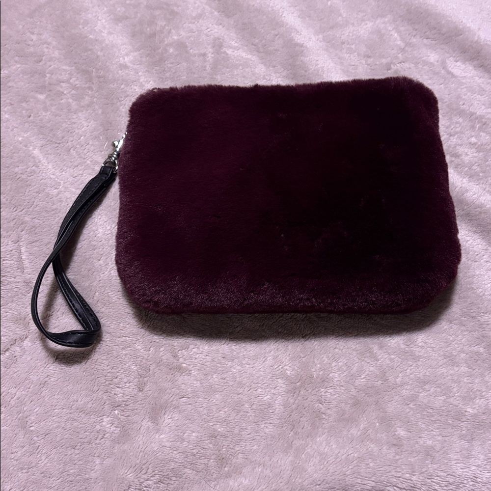 Faux Fur Burgundy Wristlet Zipper Clutch… 7x9 Inches